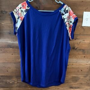 Floral Sleeve Blue Women's Top